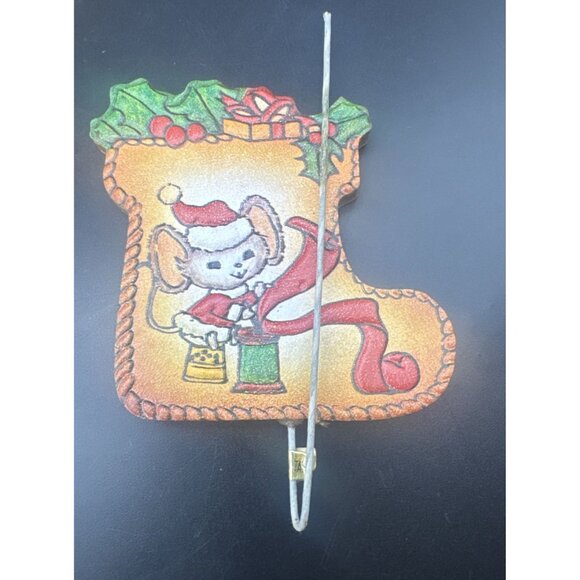 VTG Double Sided Leather Stocking Christmas Ornaments Cardinal Deer Mouse 18 - Picture 7 of 9